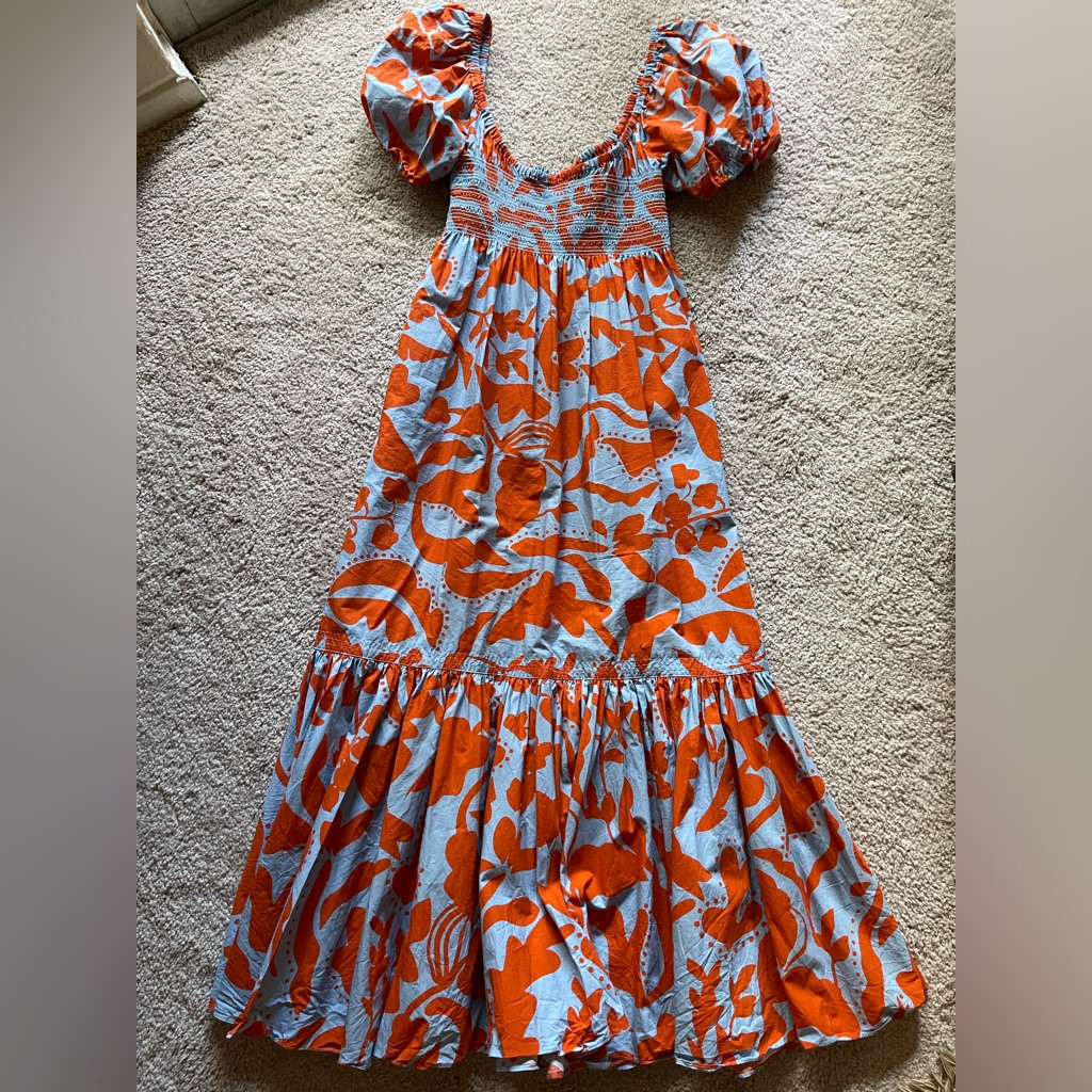 La Ligne Orange And Blue Amy Smocked Dress